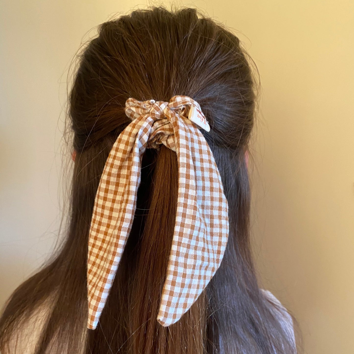 Knot Bow Scrunchie • Brown Gingham