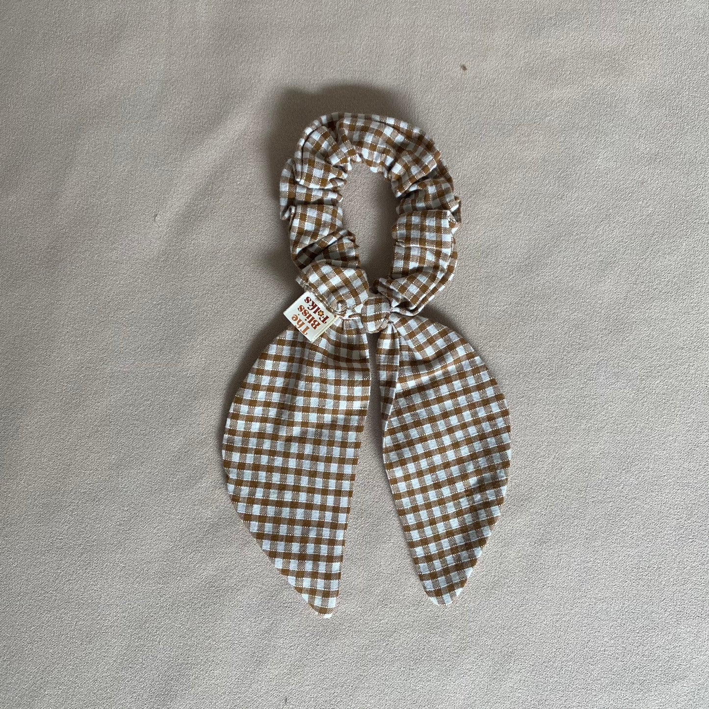 Knot Bow Scrunchie • Brown Gingham