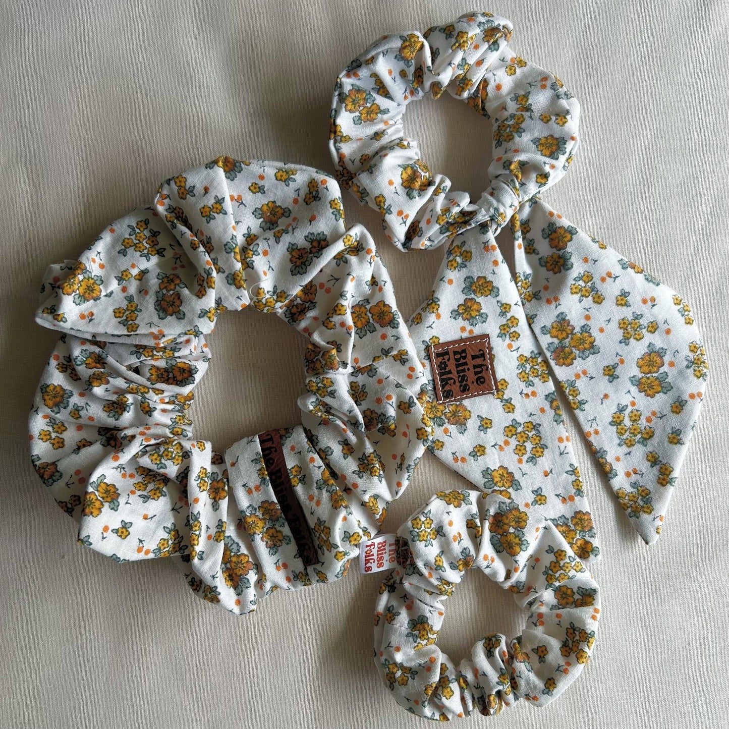 Little Groovers Scrunchie •  Small Orange & White Floral