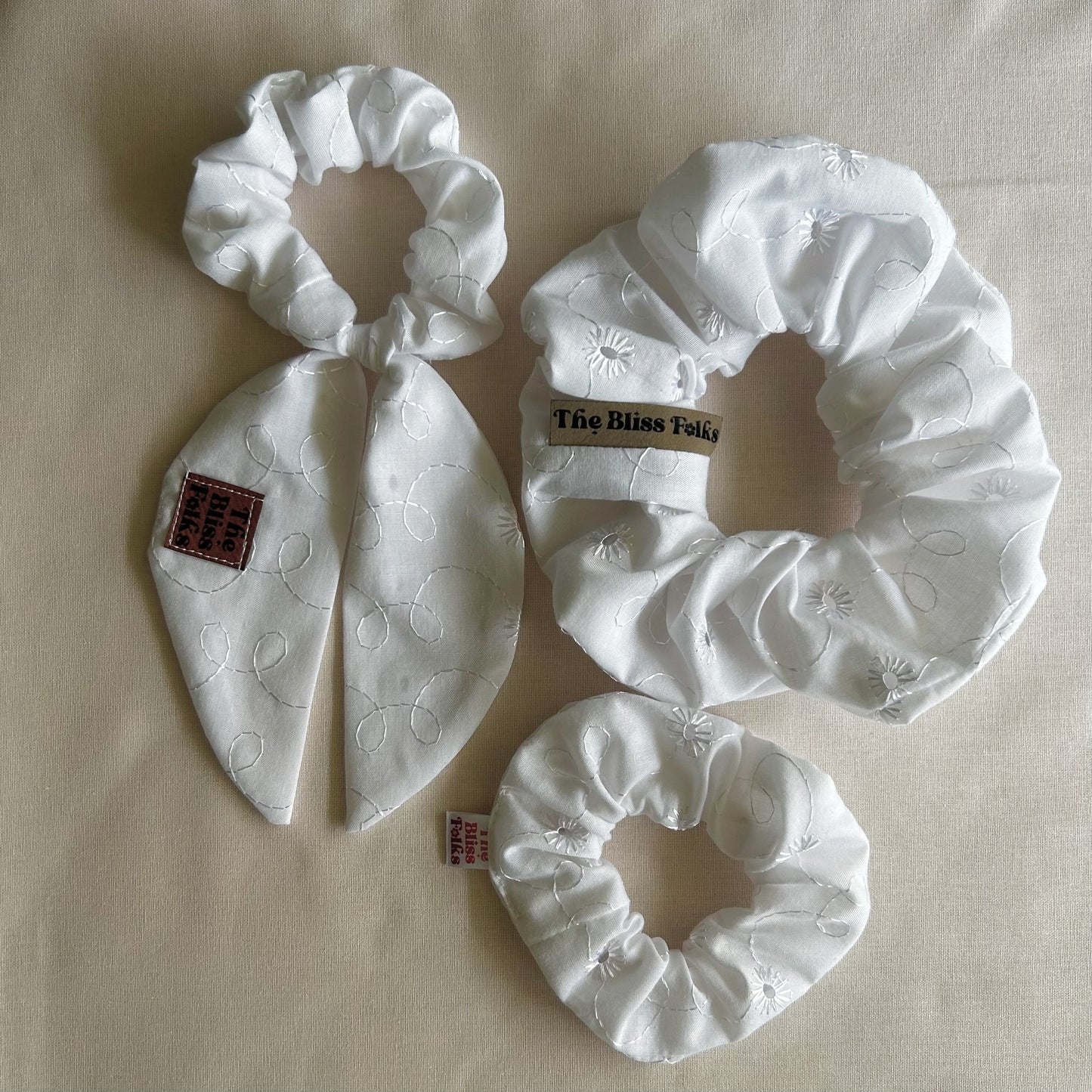 Mama Scrunchie • White Embroidered Floral