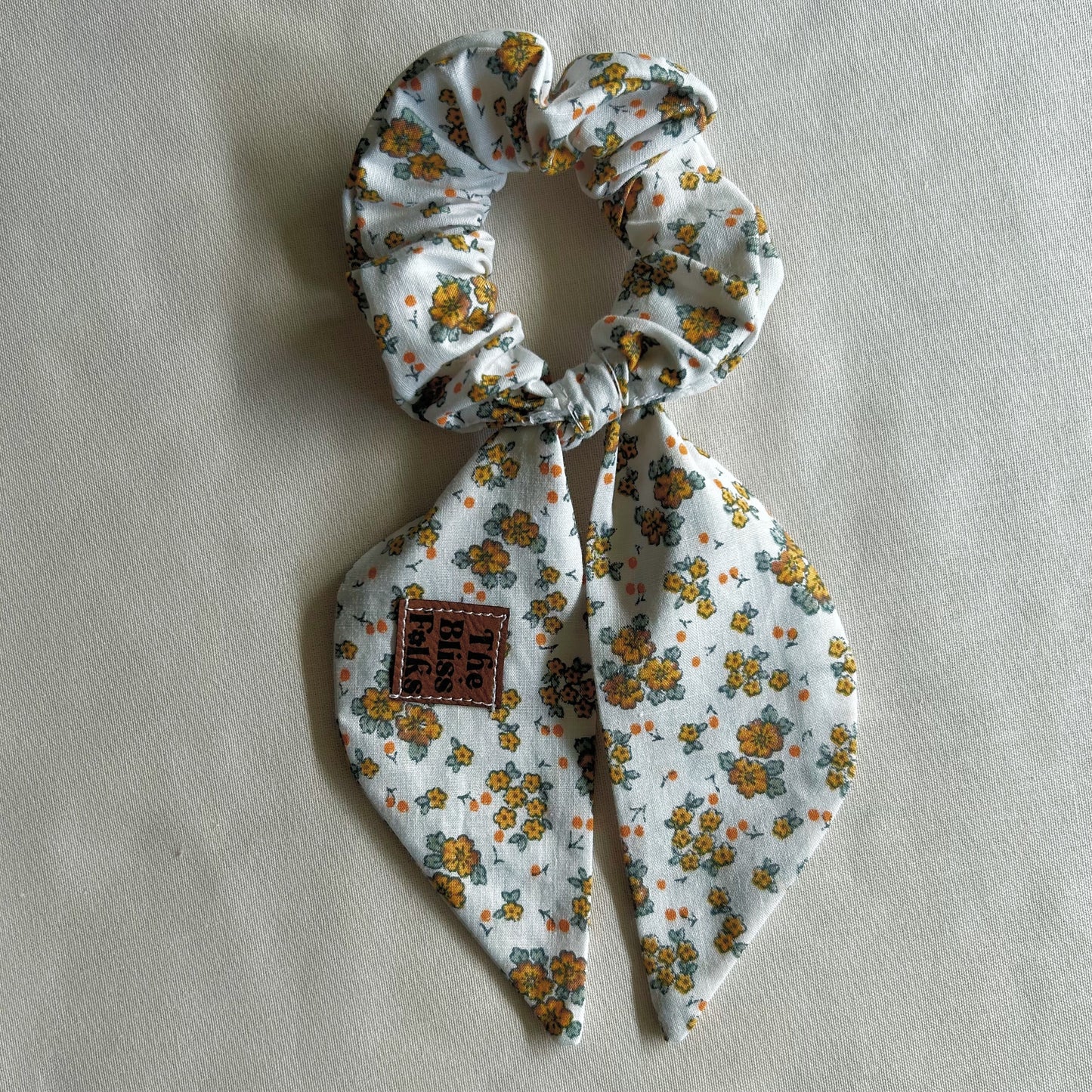 Knot Bow Scrunchie • Small Orange & white Floral