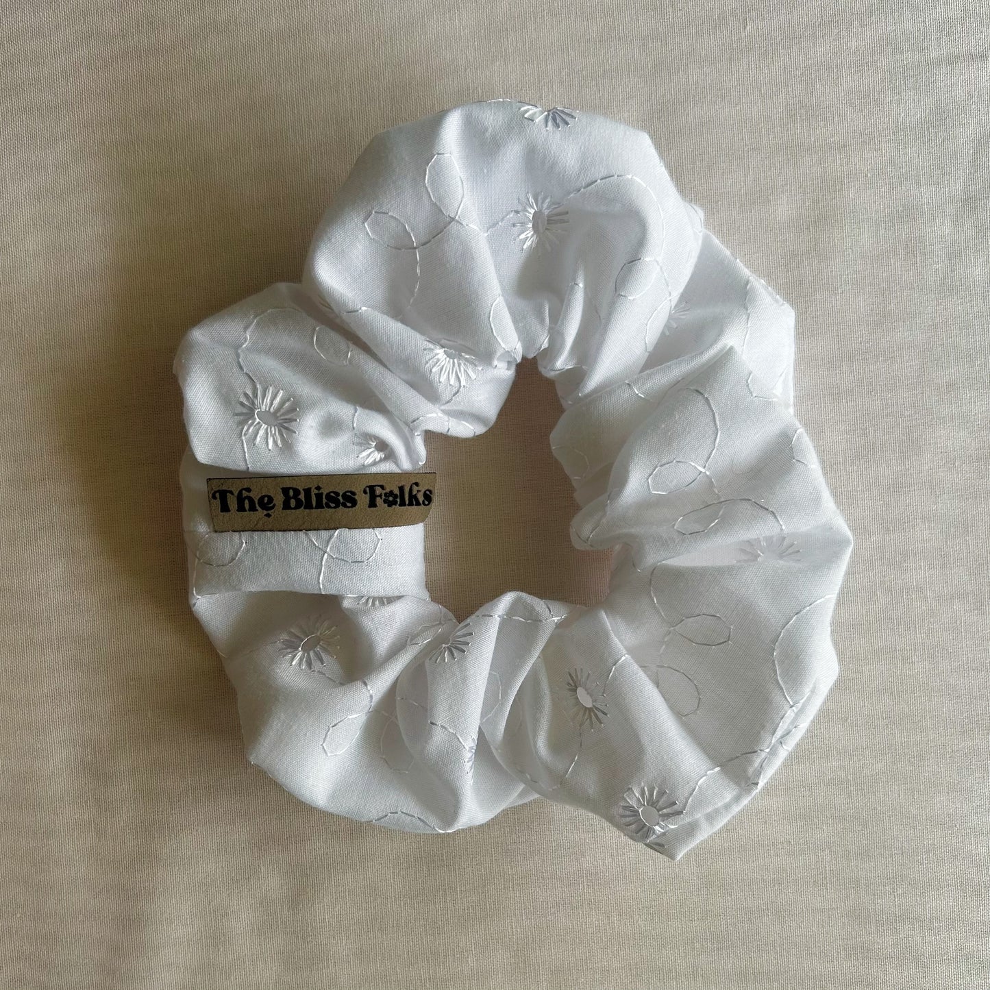 Mama Scrunchie • White Embroidered Floral