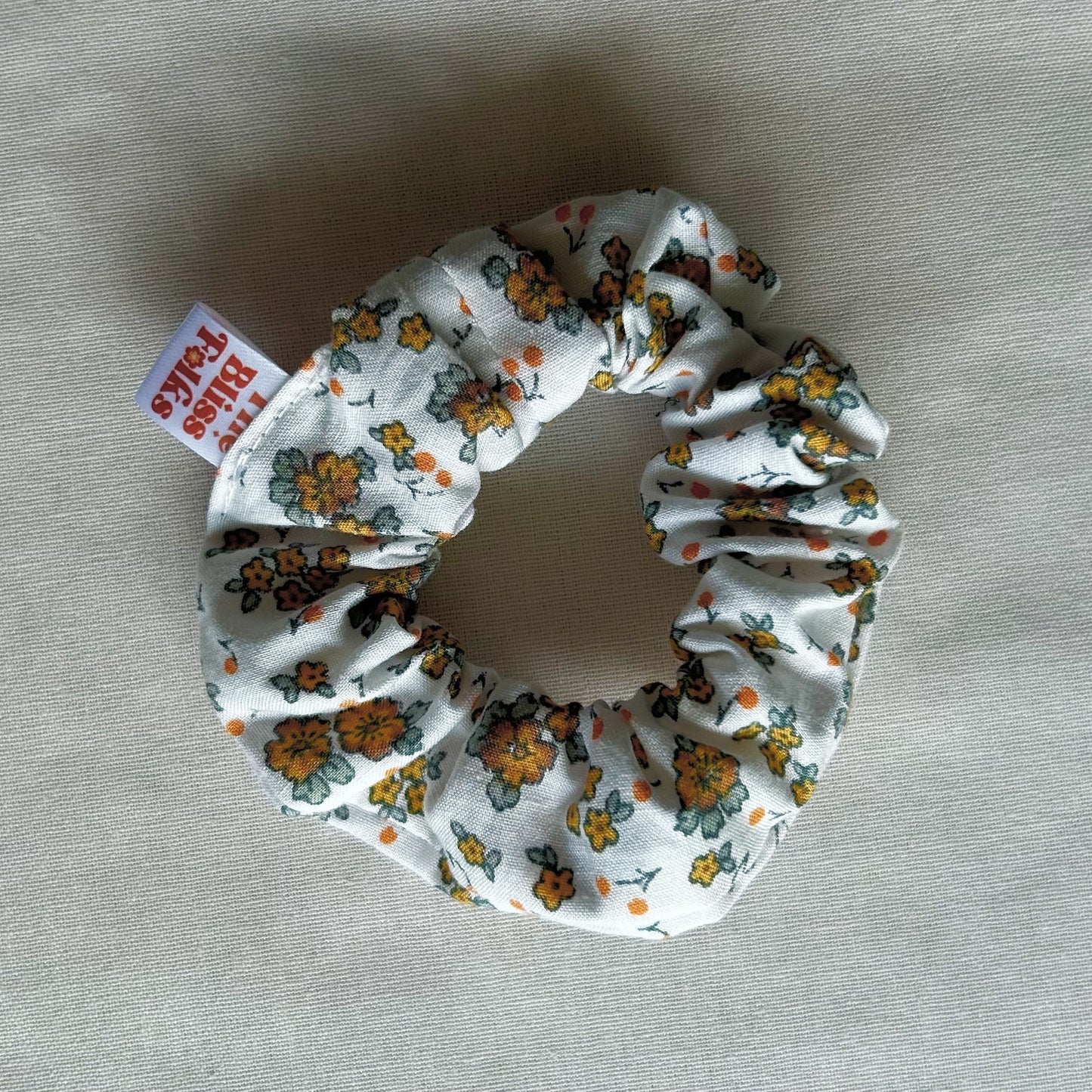 Little Groovers Scrunchie •  Small Orange & White Floral